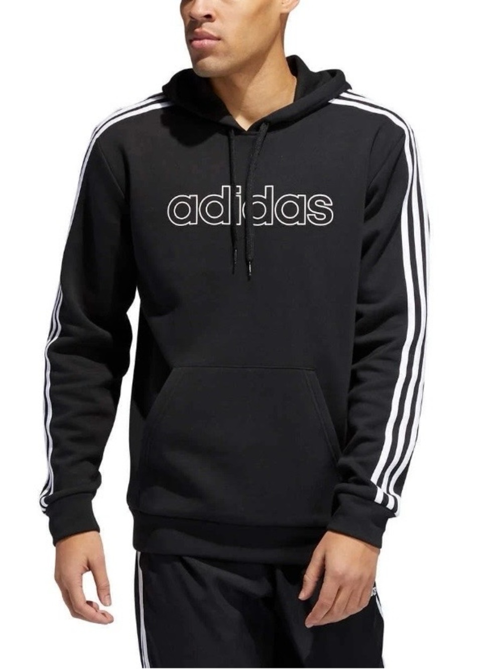 adidas Black Hoodie with White Stripe Sleeve Detail